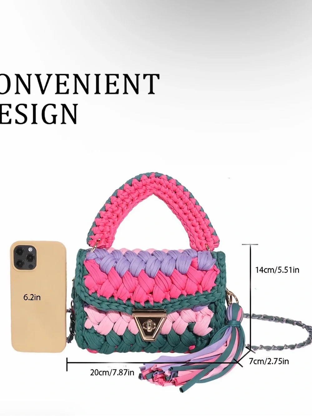 Brand New Handwoven Pink Crochet Crossbody Bag